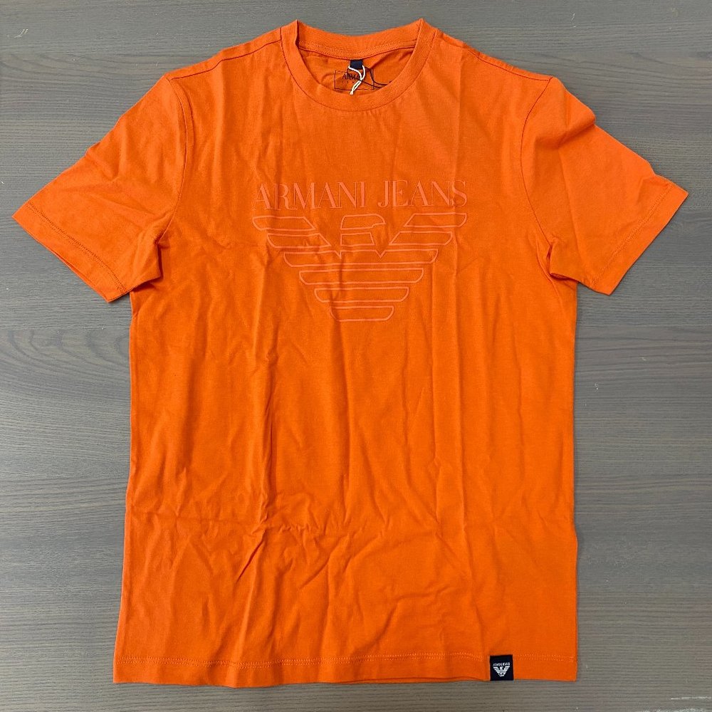 Men's Orange Armani Jeans T-Shirt with Logo (Size: S)